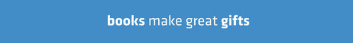 Blue background with white text 'books make great gifts'