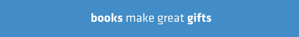 Blue background with white text 'books make great gifts'